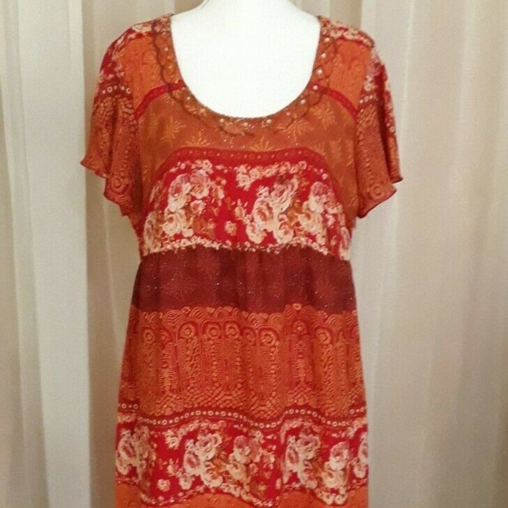 JL Studio Womens Orange Rust Gold Multicolor Dress